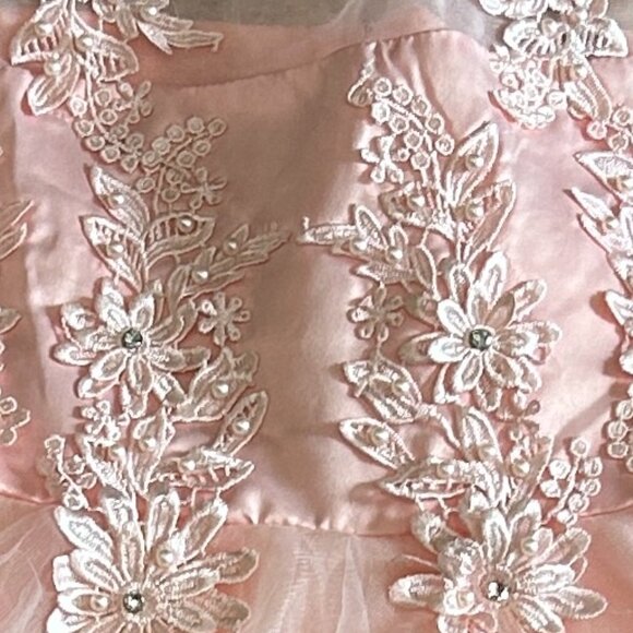 150 Girls Pink Princess Flower Girl Dress Tulle Layers Satin Bodice Pearls Fancy - Picture 2 of 7